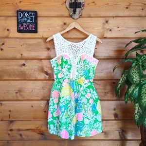 Lilly Pulitzer‎ 💜 Raegan Fit and Flare Lace Trim Dress Floral Hibiscus Stroll 0